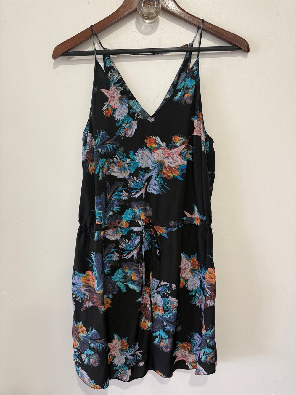 Rory Beca Silk Black Swirl Pattern V-Neck Romper-M